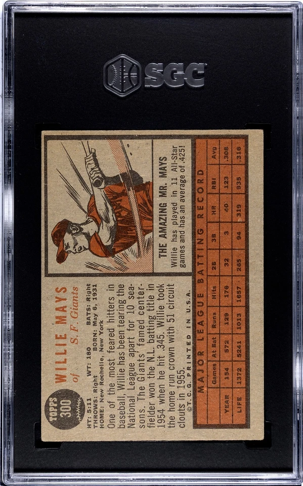 1962 Topps Willie Mays #300 SGC Graded 3 VG - Image 2 of 2