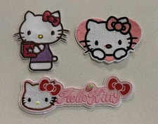 ( Set of 3) Adhesive Hello Kitty Embroidered Patches *NO Iron or Sew needed