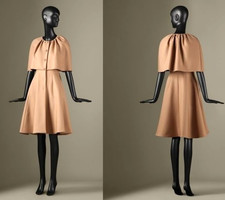 Dolce & Gabbana Cape Overlay Camel Beige Wool Dress Jacket Coat US 4 6 / IT 42