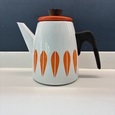 Catherine Holm Coffee Tea Pot Lotus Orange White Enamel Vintage 60s?