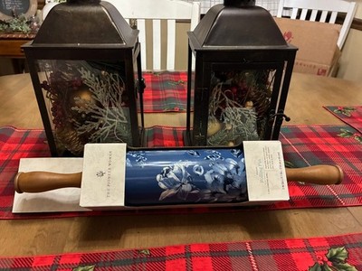 NEW-Pioneer Woman DELILAH Blue Rolling Pin-Olivewood Handles-Floral-SOLD OUT