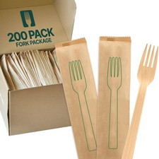 100 Bamboo Utensils - Carbonized Disposable Cutlery Biodegradable and Saniti...
