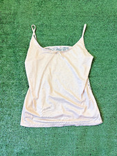 Vintage Y2K Babydoll Coquette Fairy Cami Tank Top Size L Heart Lace Beige Cute
