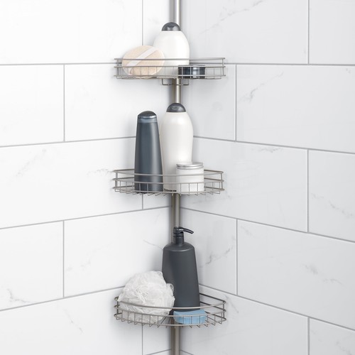Tension Pole Shower Caddy, Rust Resistant Steel, 3 Shelf, Satin Nickel eBay