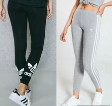 Adidas Women’s Trefoil & 3 Stripes Leggings Black Grey Size 8 10 12 14
