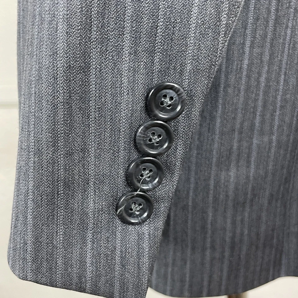 Joseph A Bank 2 Piece Suit Mens 40L 30X33 Slim Fit Gray Stripe Wool - Image 2 of 4