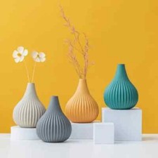 Set of Four Corrugated Mini Vases Orange Teal White Gray