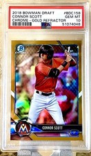 2018 1st Bowman Chrome Draft Connor Scott Gold Refractor /50 PSA 10 Pirates