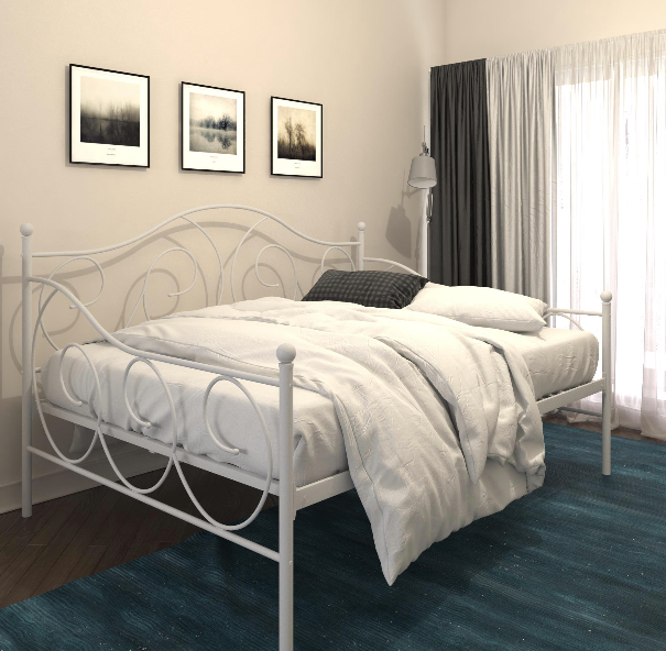 White Metal Daybed Full Size Bed Frame Finial Detailing Guest Bedroom