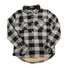 Eddie Bauer Sherpa Faux Fur Flannel Snap Shirt Jacket Shacket Plaid Kids 10/12