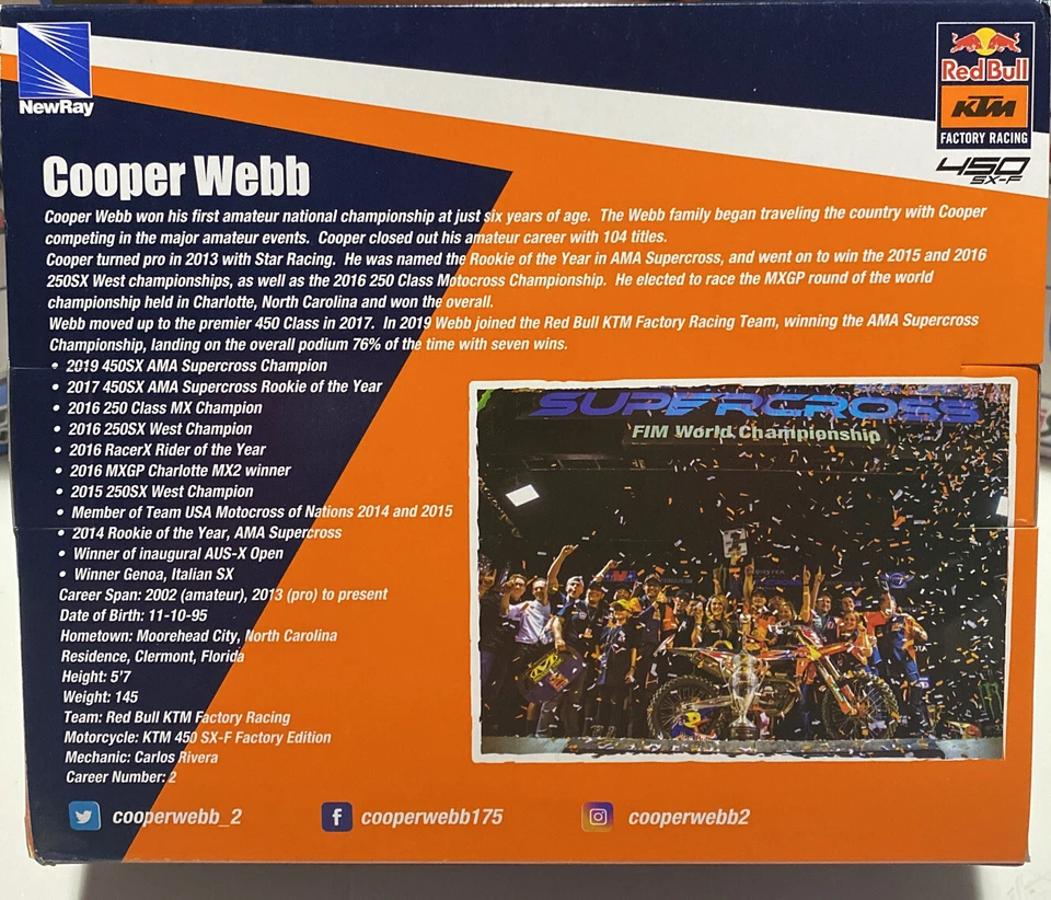 New-Ray 1:10 Scale Red Bull KTM 450 SX-F (Cooper Webb) for adults, unisex - Image 3 of 3