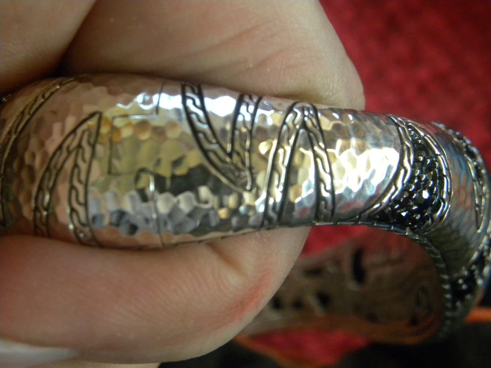 Brazalete brazalete de zafiro negro martillado de plata esterlina 7" JOHN HARDY Palu Macan Foto 2 de 4