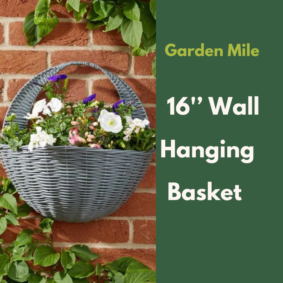 Garden Hanging Wall Basket 16'' Mounted Planted Pre-Lined 5.5L Outdoor Wicker - Image 2 of 4