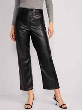 Old Navy High Waisted Faux Leather Cropped Wide Leg Pant-Black -Size 8-NWT