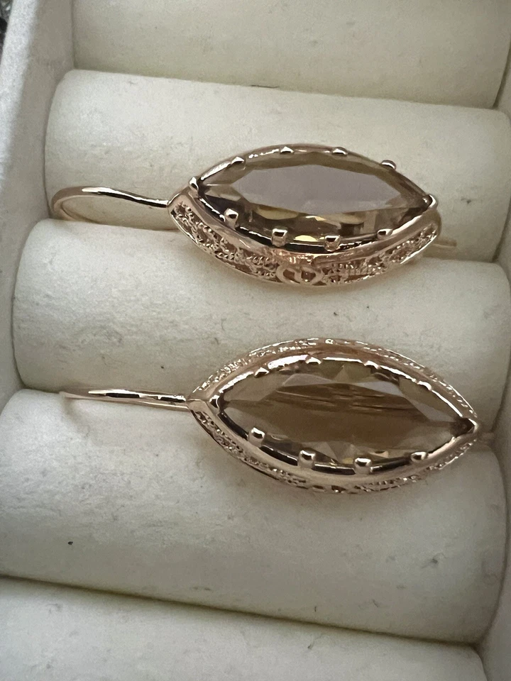 Pendientes ámbar ovalados enchapados en oro rosa de 14k 585 RG bloqueo inglés Foto 4 de 4