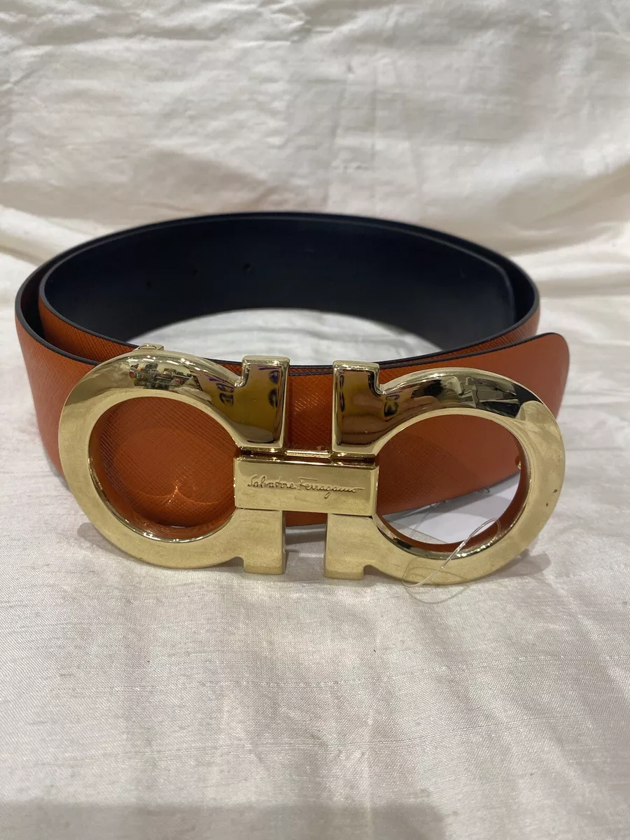 Authentic Salvatore Ferragamo Belt Reversible Orange And Dark