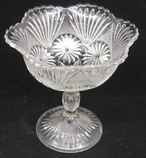 EAPG PATTERN GLASS PEDESTAL COMPOTE, FAN & SUNBURST DESIGN, 6.75 INCHES