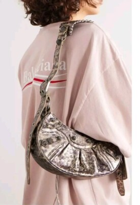 Balenciaga LE CAGOLE XS Metallic Leopard Stud Shoulder Crossbody