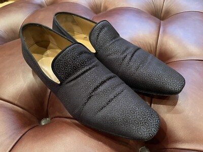 Christian Louboutin Navy Blue/Blue Textured Fabric Loafers  display picture 3