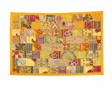 Patchwork Yellow Handmade Wall Hanging Ethnic Vintage Home Decor 60 x 40" Inches