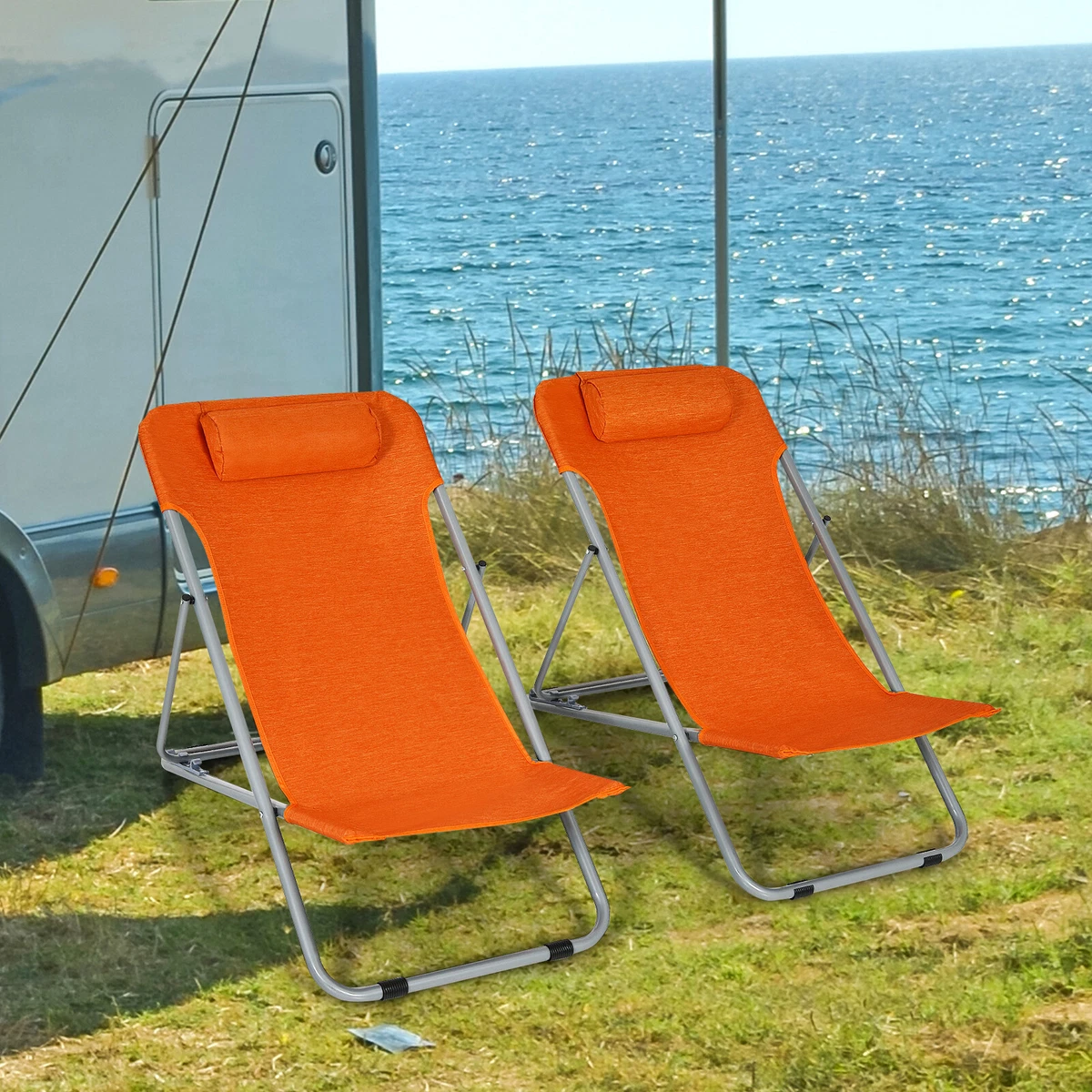 Patiojoy 2PCS Beach Chair Portable 3 Position Lounge Chair w