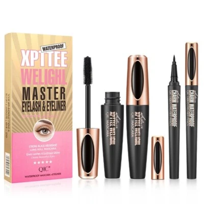 QIC XPTTEE 4D Wasserdichte Seidenfaser Volumen Mascara 2 in 1 Eyeliner - 2 Stück