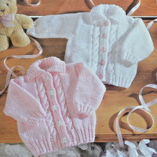(78) Knitting Pattern To Make - Baby Girls Aran Cable Panel Cardigan 16" - 26"
