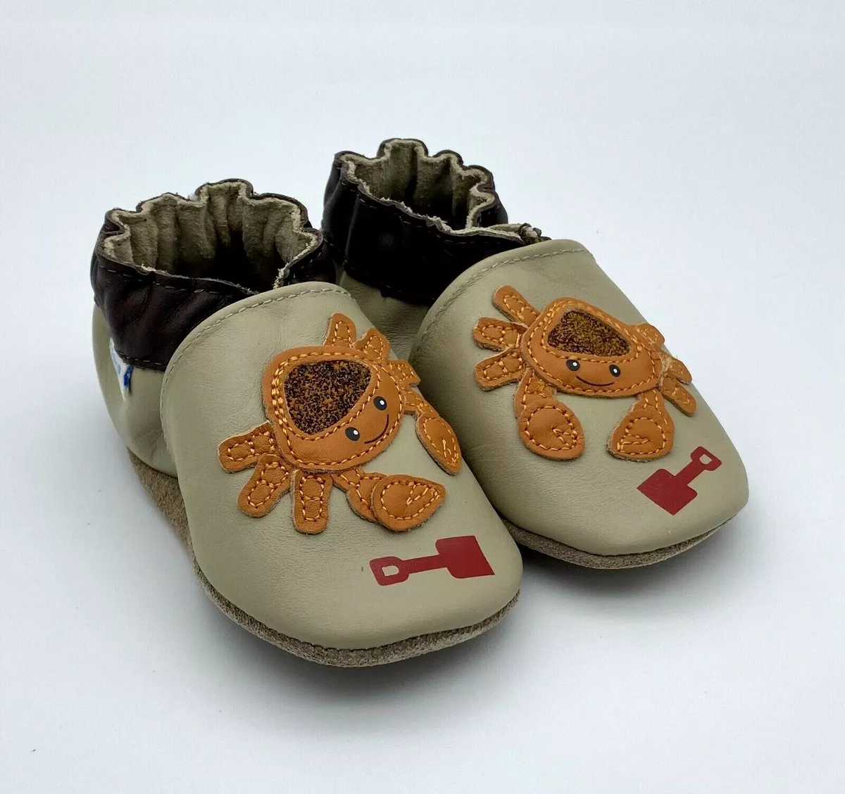 Robeez Soft Soles Touch & Feel Crab Tan/Brown - Baby Boys Shoes 0-6 Months