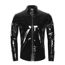 Men's PU Jacket Long Sleeve Zip Up Slim Fit Outerwear Autumn Winter Coat