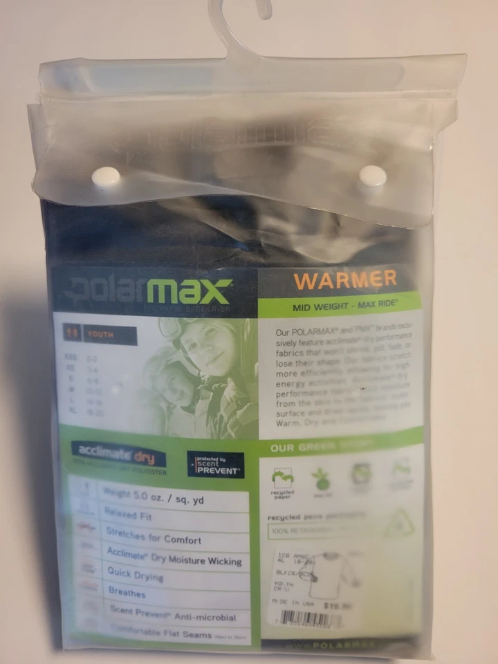 Polarmax Youth Top Size XL Technical Base Layer Mid Weight Warmer Black USA Made - Image 3 of 4