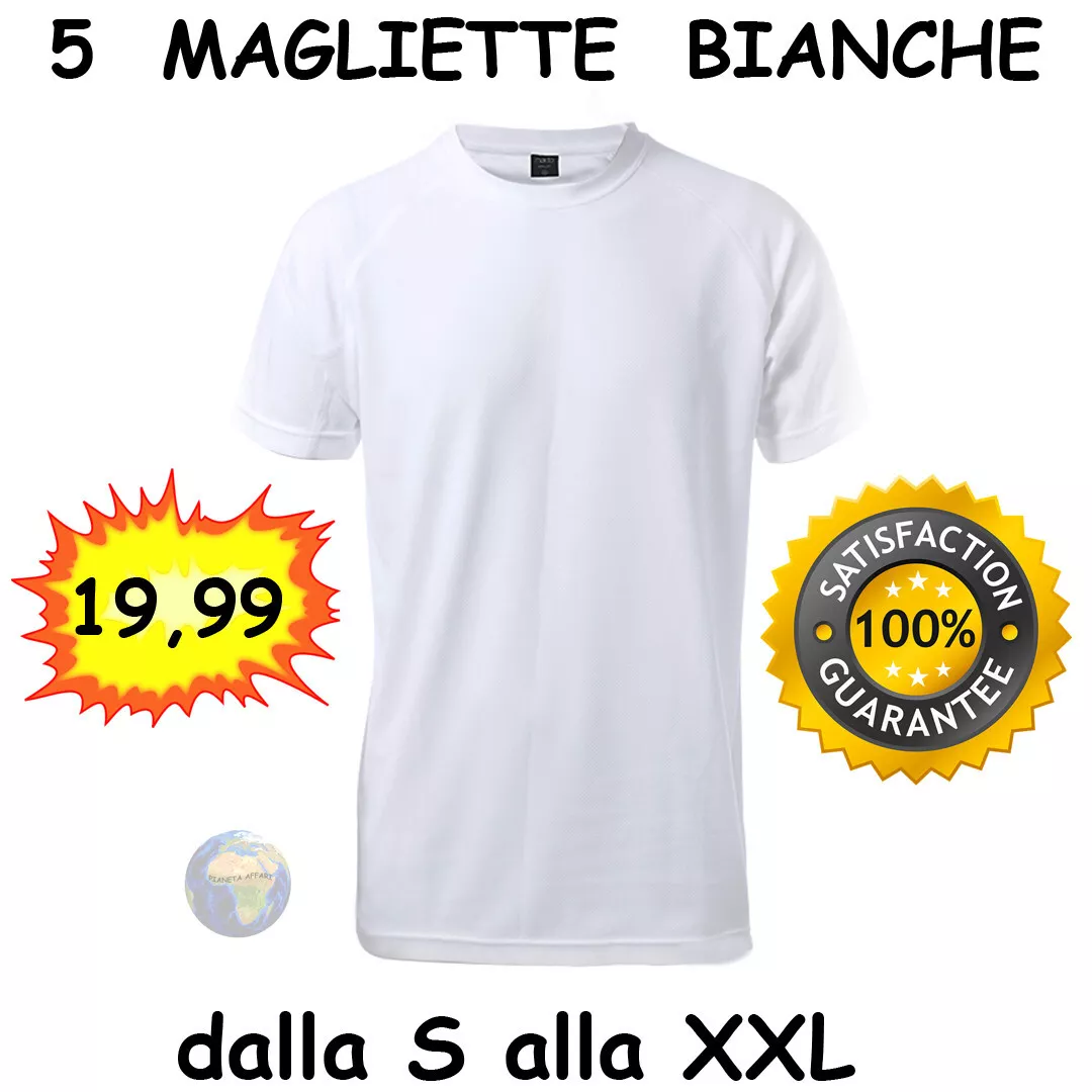 SET di 5 T SHIRT Bianche TINTA UNITA Maglie UOMO DONNA Lotto MAGLIETTE Neutre
