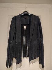 Rare Kate Moss + Topshop Cropped Tassel Leather Jacket Size 8 Bnwt