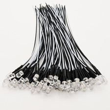 50pcs 5mm Pre Wired White Led Lights 3v-12v Dc Diodes Diy Model Kit