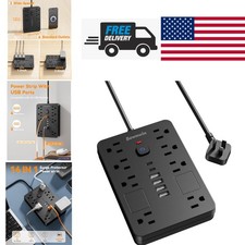 Mountable Power Strip 8 Outlets 6 USB Ports Certified Flat Plug Black