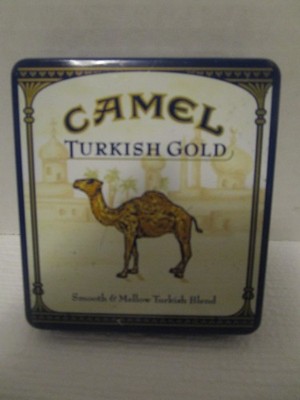 Camel Turkish Gold Tin Cigarette Case Holds 20 Cigarettes Vintage 3.25'' x 3.5''