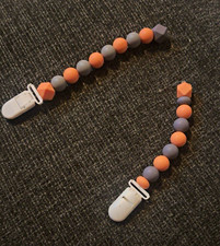 Multicolor Beaded Pacifier Clip Set of 2 - Orange Purple Gray