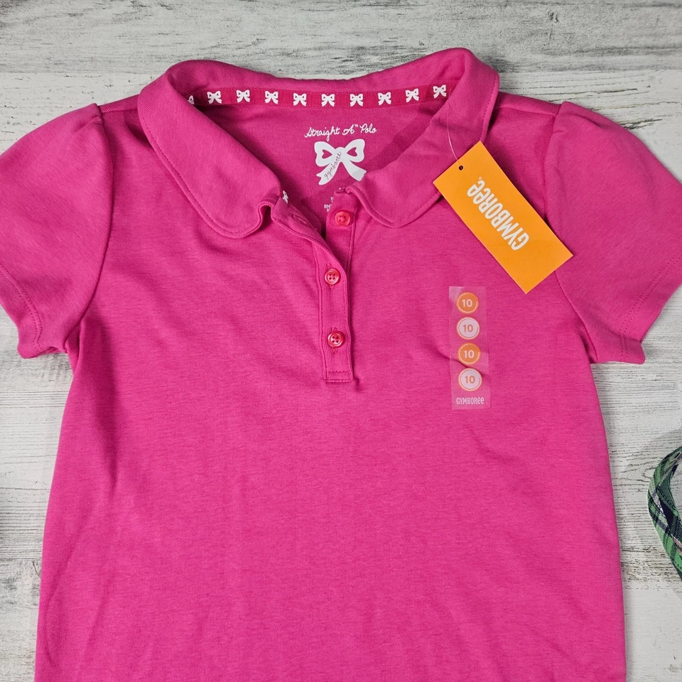 GYMBOREE /JUSTICE 10 Polo Rosa, Skort Xadrez Verde, Chapéu, Gravata NOVO - Imagem 3 de 4