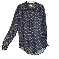 Vintage Carole Little Sheer Polka Dot Button Down Blouse Navy Size 14 USA Made