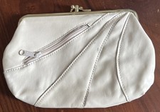 Vintage 2 Compartment Cream Leather Clutch 1970 s