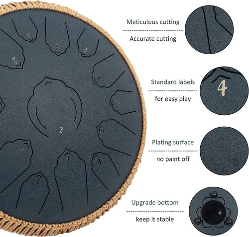 Steel Tongue Drum 15 Notes 14 Inch D-Key Panda Balmy Drum Percussion Instrument - Picture 9 of 12