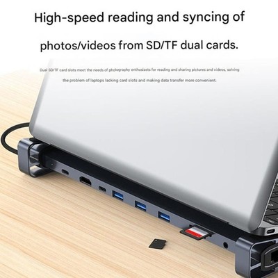 10 in 1 Type C USB3.0 Data Transfer 100Mbps Networking USB C Docking Station