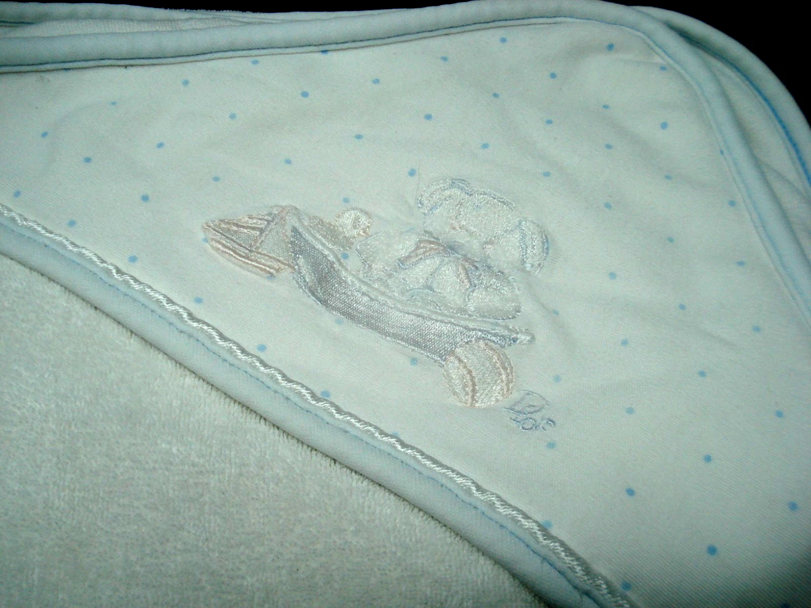 Vintage Baby Dior Infant Boy Hooded Terry Towel Appliqued Bear Boat Baseball