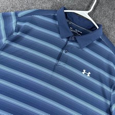 Camisa Polo Under Armour Para Hombres 2XL XXL Azul Rayas HeatGear Atlética Golf Informal