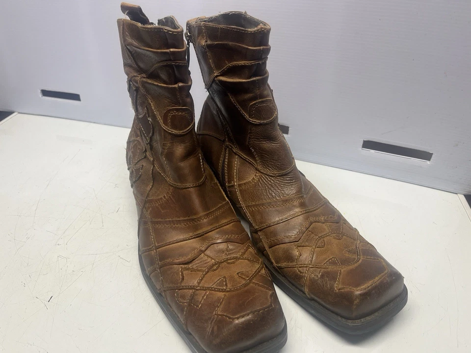 Mark Nason DARKSTAR Biker Rock Lives Dragon Leather Brown Boots Men 10.5 Crosses - Image 2 of 4