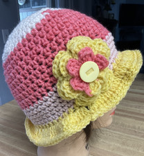 Coral YELLOW Winter Spring Fall CLOCHE BEANIE CAP FLAPPER HAT HAND CROCHET new