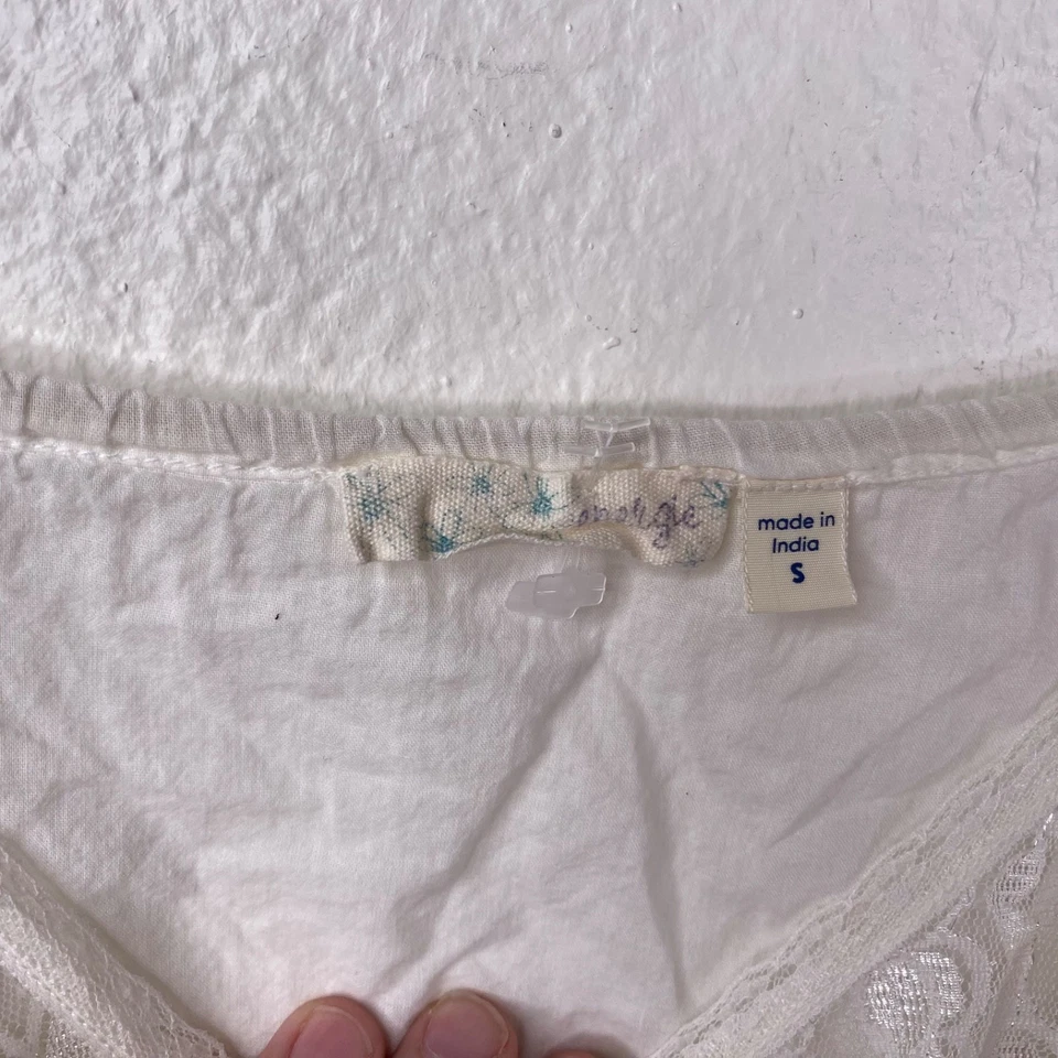 Винтажный Energie Milkmaid Fairy Whimsigoth Boho Y2K Топ Кружевной Грубый Струящийся Белый Размер S - Изображение 3 из 4