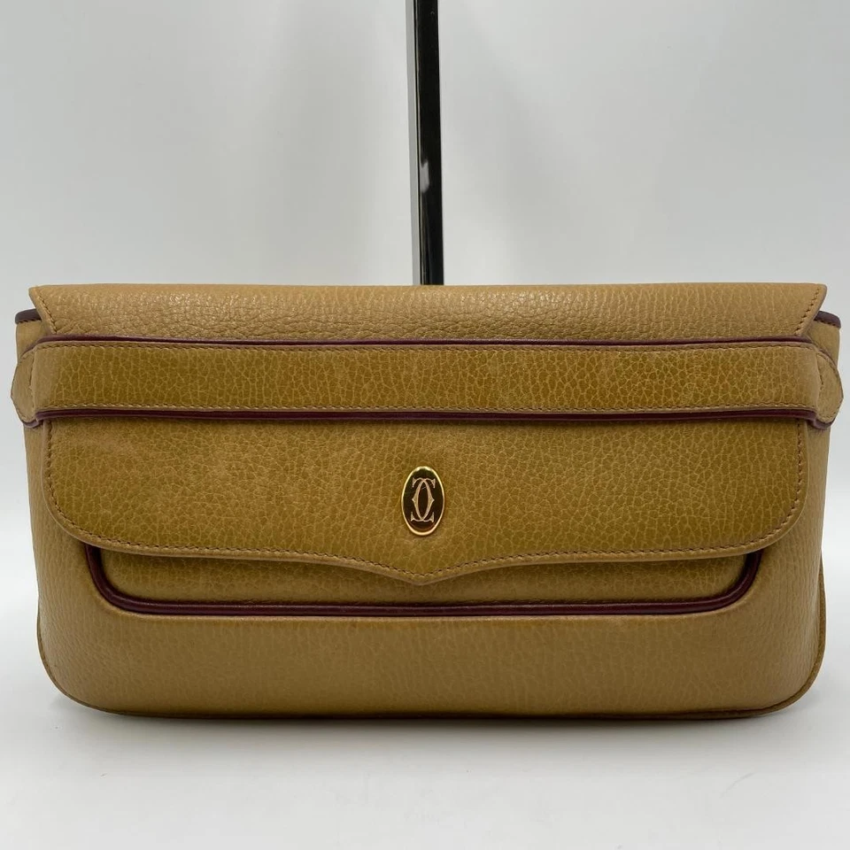 Authentique sac pochette Cartier, cuir, kaki, ligne incontournable - Photo 2/4