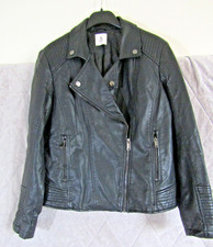 Tu Women's Faux Leather Biker Style Black Jacket Size 12 zip fastening