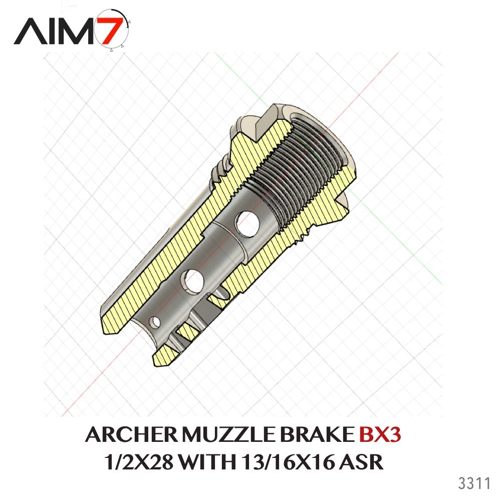 Aim7 Muzzle Brake BX3 – 1/2x28 Thread – .223 STAINLESS STEEL (1