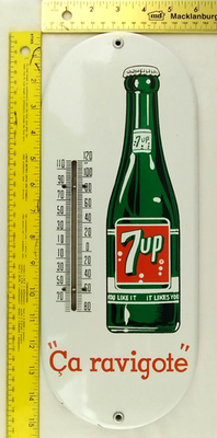 7up Canadian Porcelain Thermometer Sign 1950's Original 6 x 15